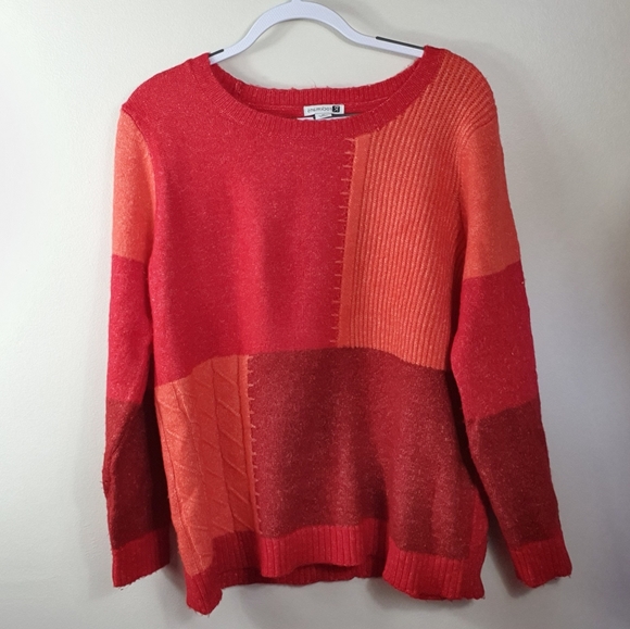 NWOT Rockmans crew neck colour block sweater- red/orange size medium New - Picture 2 of 6